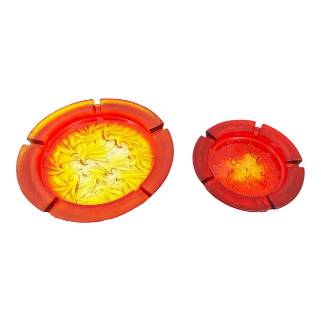 1960s Large Blenko Amberina Cigar Ashtray - a Pair For Sale
