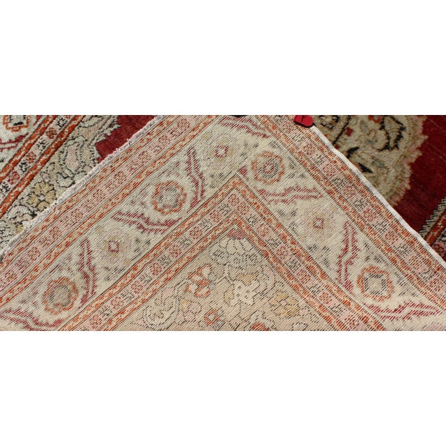 Antique Oushak Rug With Floral Medallion in Light Green, Ivory, Taupe & Red For Sale In Atlanta - Image 6 of 7