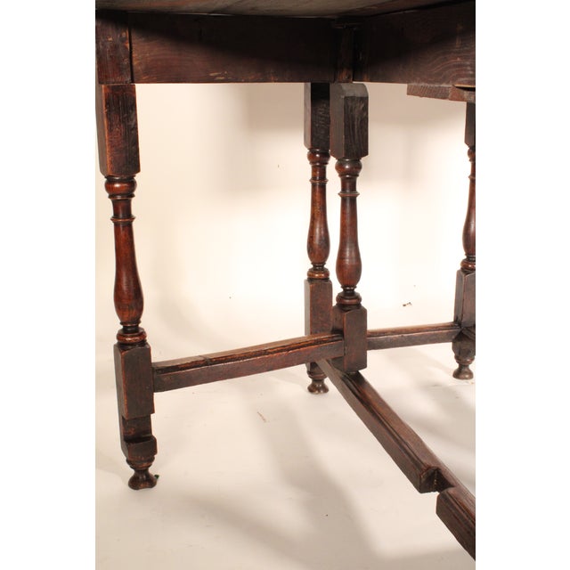 Brown Antique William and Mary Style Oak Gateleg Table For Sale - Image 8 of 10