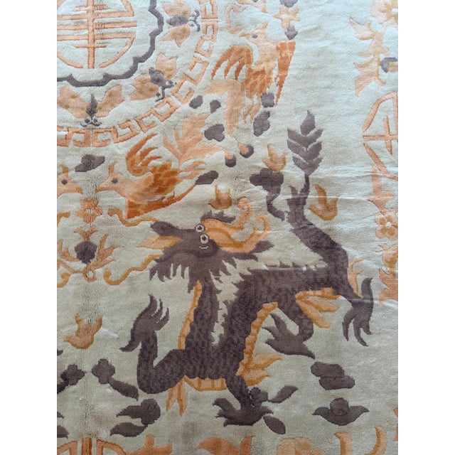 Textile Early 20th-Century Chinese Mongolian Dragon Rug with Shou Medallion, Handmade For Sale - Image 7 of 17