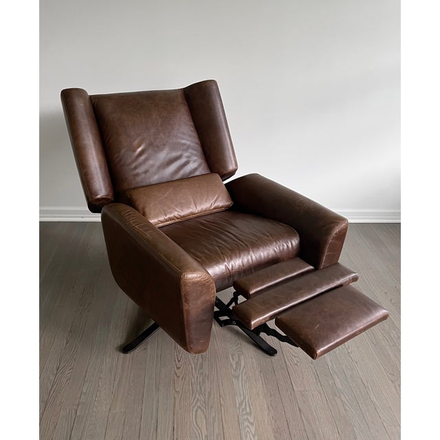 Restoration Hardware Luke Swivel Recliner in Brown Leather Chairish