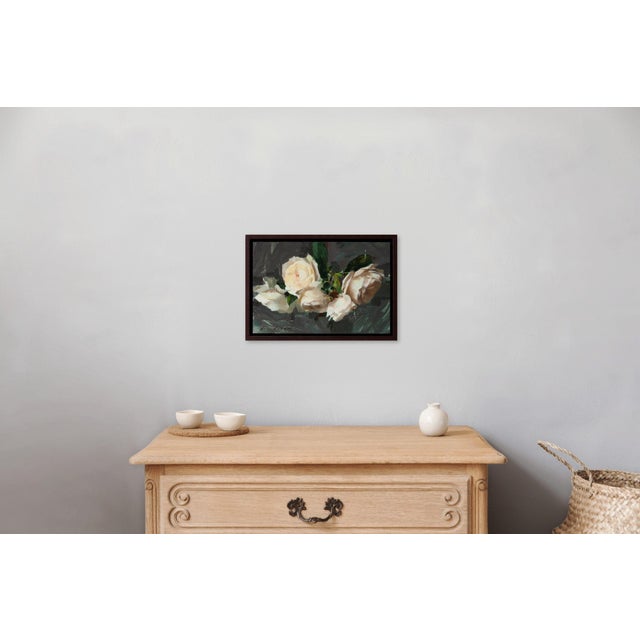 Roses I by Jon Doran | Oil on Panel Cut White Roses Still Life For Sale - Image 9 of 9