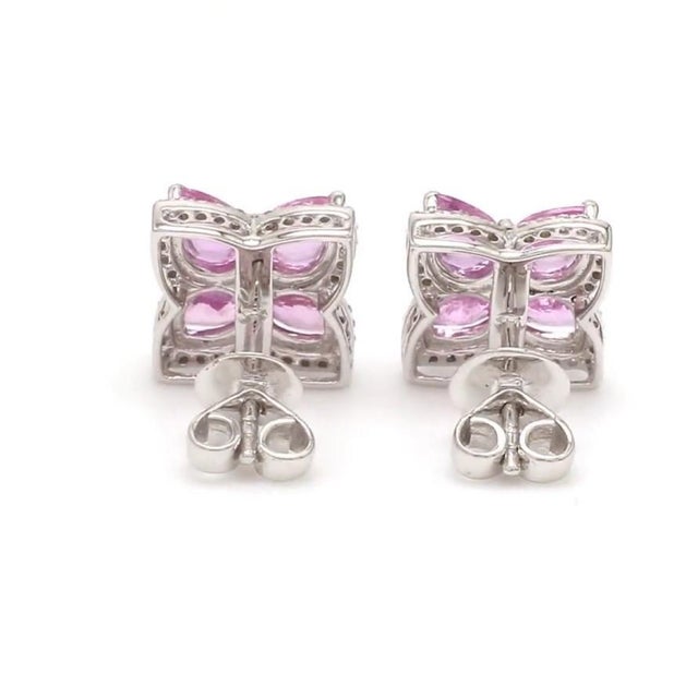 Contemporary 3.16 cts Natural pink sapphire & 0.39 cts diamond earrings in 18k gold For Sale - Image 3 of 18