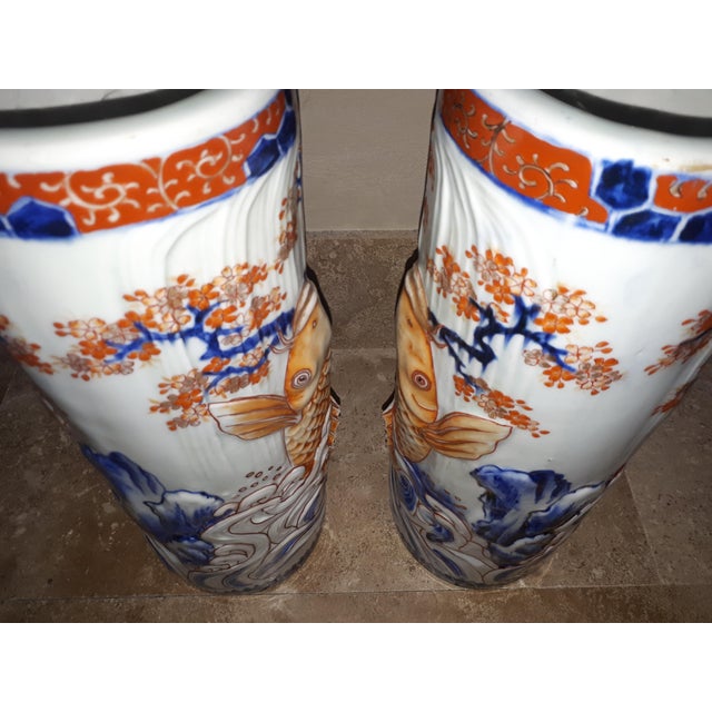 Arita Porcelain Vases with Carps Decoration, Japan, Set of 2 For Sale - Image 10 of 18