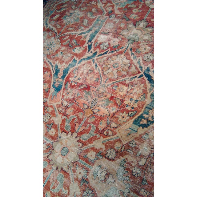 Distressed Antique Sultan Abad Rug - 11’0” X 13’6” For Sale - Image 4 of 4