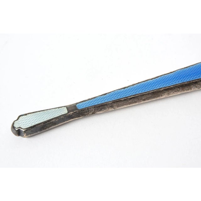 Early 20th Century English Art Deco Sterling Silver Blue White Guilloche Enamel Brush Dresser Set - 3 Pieces For Sale - Image 11 of 13