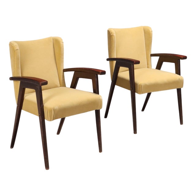 Vintage Armchairs in Wood, Foam & Fabric, Italy, 1960s For Sale