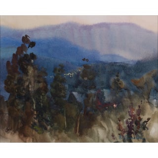 Colorado Evening, ca. 2010 by Naum Katsenelson | Watercolor on paper of a mountain landscape at dusk For Sale