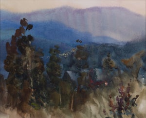 Colorado Evening, ca. 2010 by Naum Katsenelson | Watercolor on paper of a mountain landscape at dusk