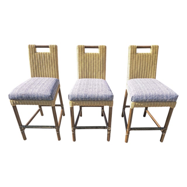 Three McGuire Furniture Thomas Pheasant Counter Stools For Sale
