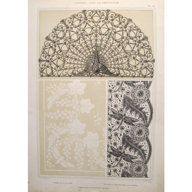 A detailed, highly colored chromolithograph from a book titled 'L'animal dans la décoration' (or 'The Use of Animals in...