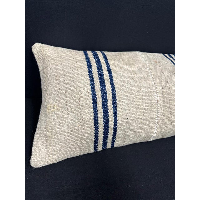 Turkish Hemp Pillow Cushion Natural Beige Blue Cushion Cover 14"x45" #18012 Enhance your home decor with our Kilim Pillow...
