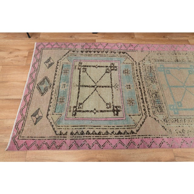 Textile 1970s Vintage Handmade Wool Cotton Turkish Beige Runner Rug For Sale - Image 7 of 11