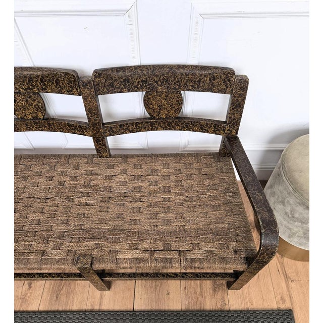 Brown Vintage Italian Burl Wood and Cord Woven Rope Lounge Bench, 1960s For Sale - Image 8 of 10
