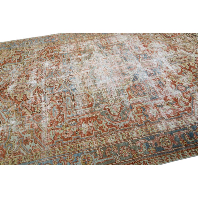 Red Antique Shabby Chic Persian Heriz Handmade Rusted Wool Rug For Sale - Image 8 of 13