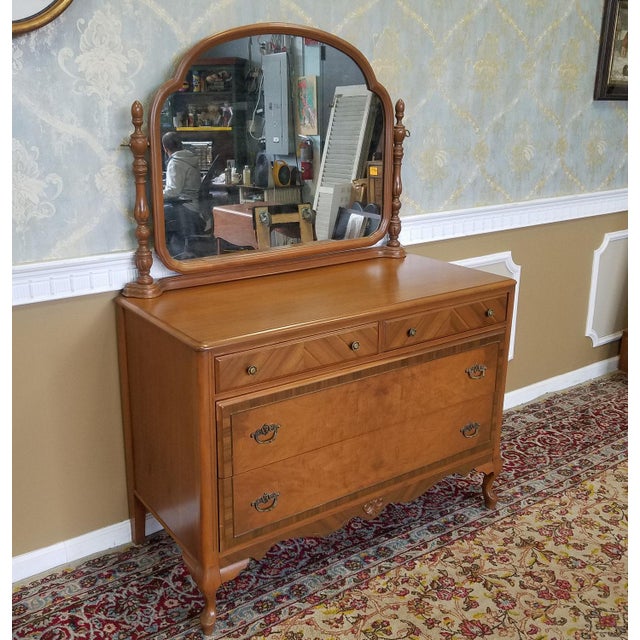 1930s Post ArtDeco Walnut Bedroom 4 Drawer Dresser With Swivel Mirror Chairish