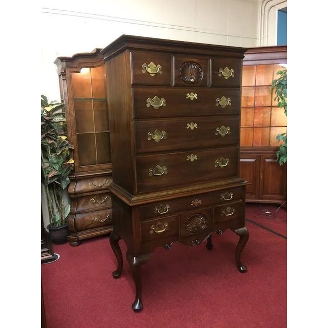 American Henkel Harris Furniture Vintage High Chest of Drawers High Chest of Drawers Solid Wood Black Cherry For Sale - Image 3 of 12