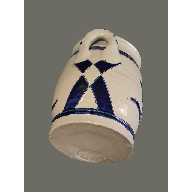 Late 20th Century Williamsburg Pottery Salt Glazed Blue Floral Two Handle Jar Marked For Sale - Image 5 of 7