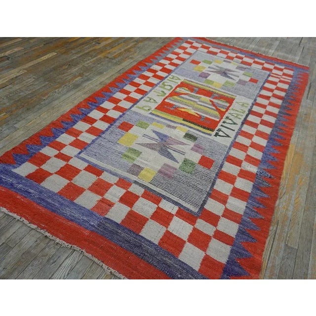 1900s Purple Lavender Antique Mexico Navajo Rio Grande Carpet 5' X8'7" Flatweave Wool Rug For Sale - Image 4 of 15