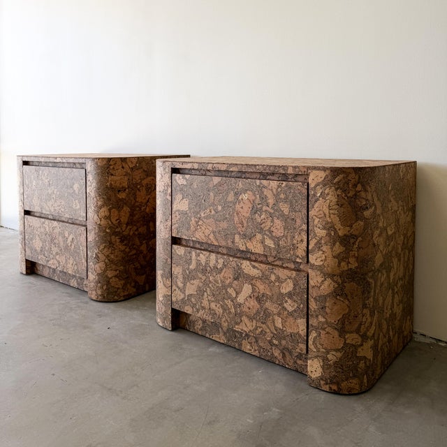 Wood Vintage 1970s Mid Century Modern Pair of Cork Nightstands Burlwood For Sale - Image 7 of 12
