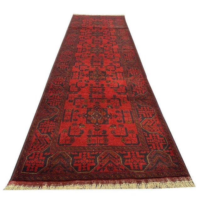 Fine Quality Hand Knotted Afghan Khal Mohammadi Wool Area Runner Rug 9.8 X 2.9 Ft For Sale - Image 4 of 13