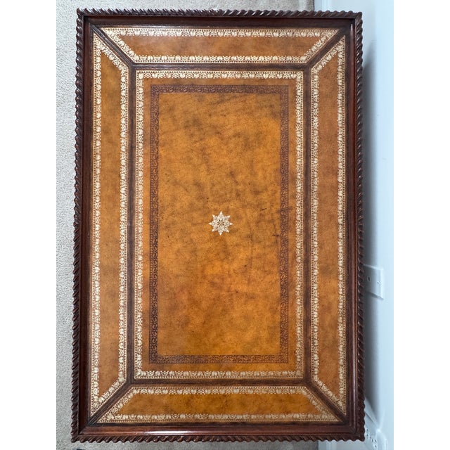 1980s Maitland-Smith Cocktail Table: Tooled Leather, Carved Fretwork, Ball & Claw Feet For Sale - Image 11 of 12