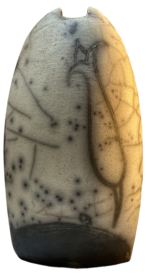 Hungarian No. 11 Raku Pottery Flat Vase by Ferenc Szili, 2017