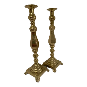 Pair of Early 20th Century Tall Traditional Brass Candlesticks