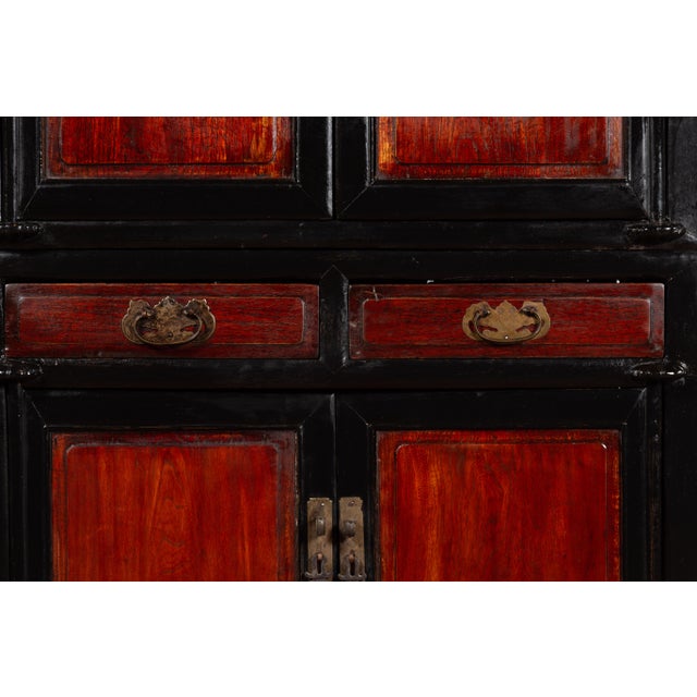 Chinese Early 20th Century Black and Brown Wood Armoire With Doors and Drawers For Sale - Image 10 of 12