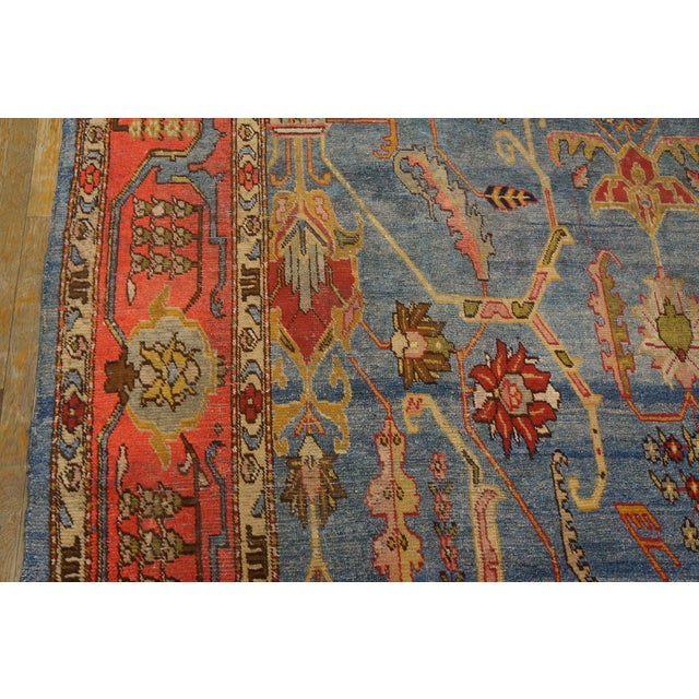 Turquoise 1880s Teal Blue Geometric Antique Central Asian Silk Khotan "Kashgar" Rug 9' X 13' Handknotted Wool Carpet For Sale - Image 8 of 13