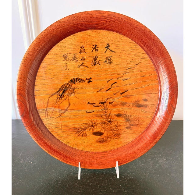 Orange Set of Six Large Lacquered Wood Trays with Ink Paintings by Hirao Chikuka For Sale - Image 8 of 15