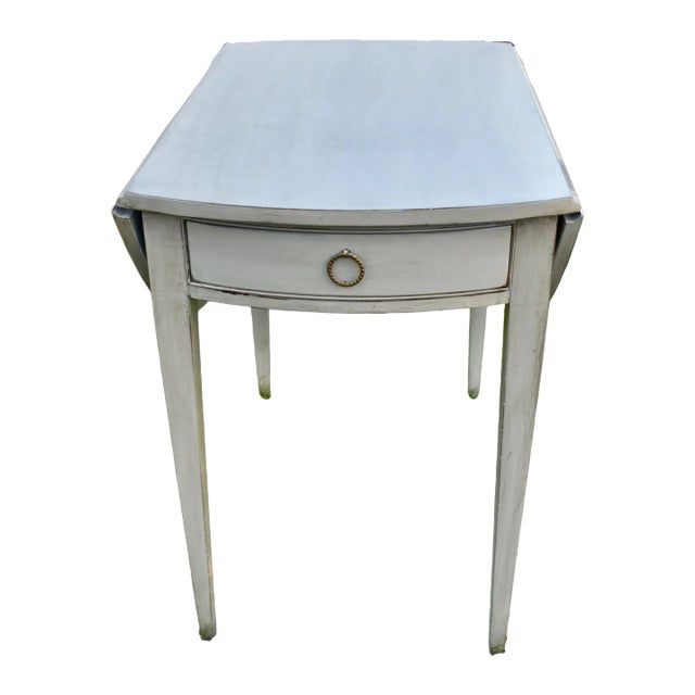 Mahogany Pembroke Drop Leaf Accent Table Painted Storage Drawer Gray 70s For Sale