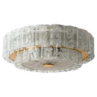 Glass and Brass Flush Mount attributed to Doria Leuchten, 1960s For Sale