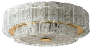 Glass and Brass Flush Mount attributed to Doria Leuchten, 1960s
