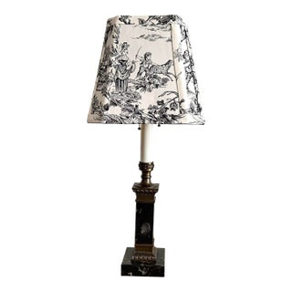 Vintage Black Marble Lamp With Toile Fabric Shade For Sale