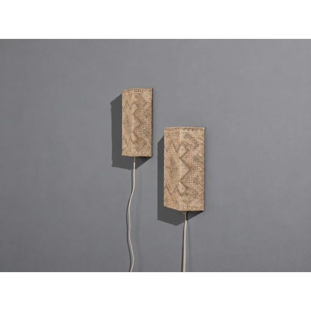 Mid-Century Modern Swedish Modern, Wall Sconces, Beige and White Crocheted Fabric, Sweden, 1970s For Sale - Image 3 of 10