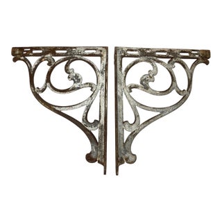 Large Pair Antique Cast Iron Architectural Salvage Wall Corbels Bracket Sconce For Sale