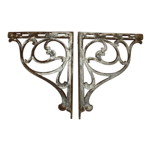 Large Pair Antique Cast Iron Architectural Salvage Wall Corbels Bracket Sconce