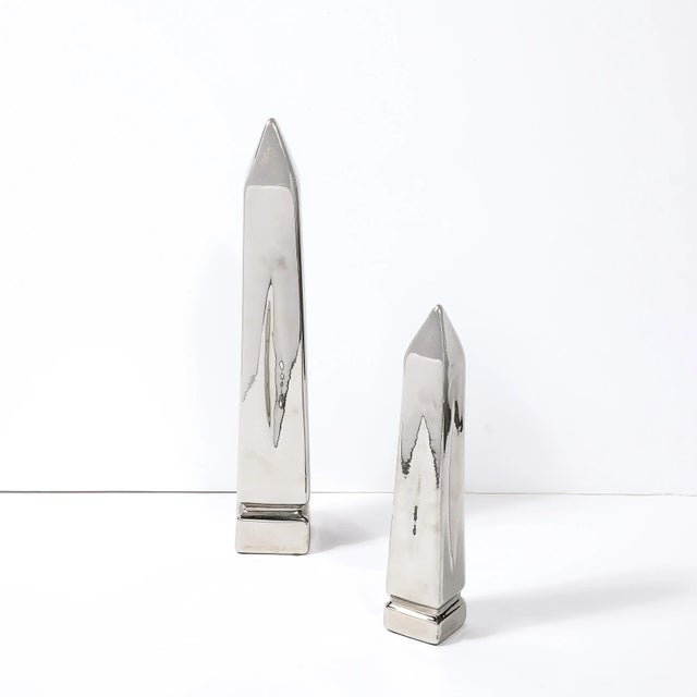Metal Pair of Mid-Century Modern Platinum Plated Obelisk Sculptures Signed Jaru For Sale - Image 7 of 11