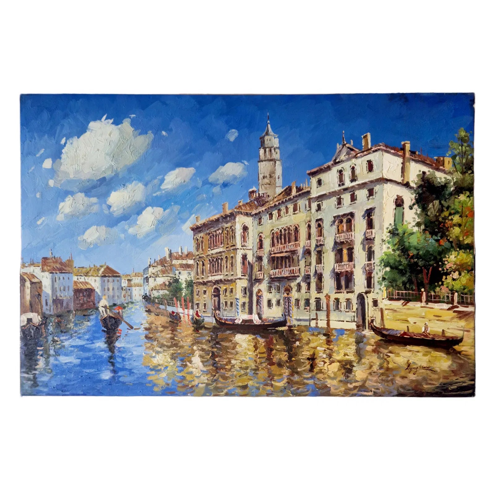 Mid-20th Century Signed Long Lin - Venetian Canal Scene With Gondolas ...