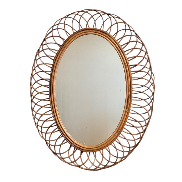 Large Rattan Mirror, France, 1960s For Sale - Image 6 of 6