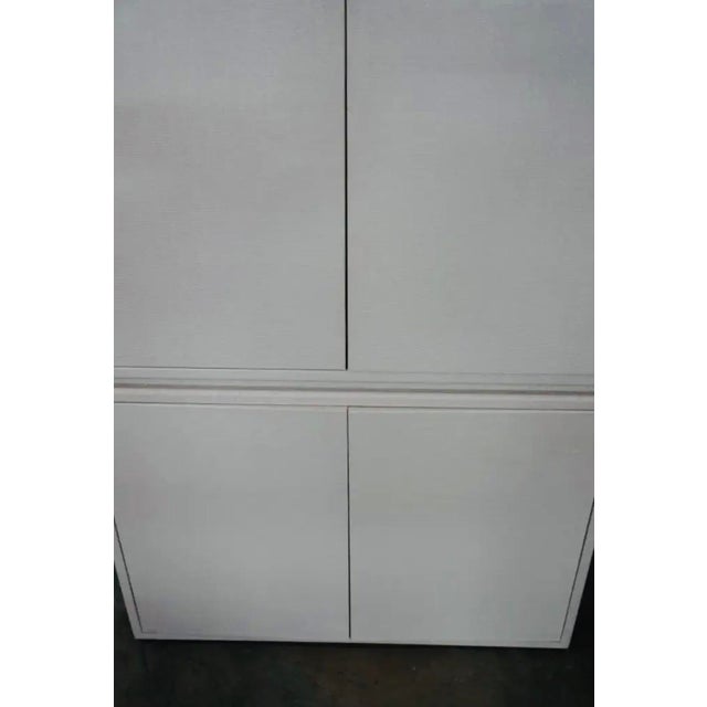 Late 20th Century Contemporary White Painted Raffia-Clad Storage Cabinet Armoire With Adjustable Shelving & Hidden Drawers For Sale - Image 13 of 14