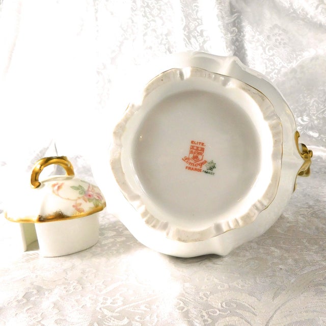 White Late 18th Century Limoges Pink Floral Chocolate Pot With Four Matching Cups # 27213 For Sale - Image 8 of 18
