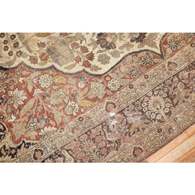 Persian Antique Zabihi Collection Persian Tabriz Worn Rooster Motif Rug For Sale - Image 3 of 10