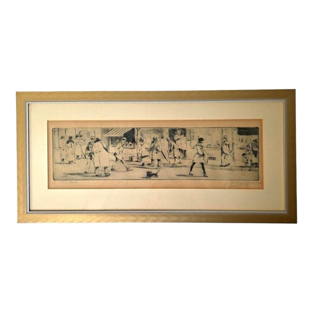 1930 Signed Richard Bloos “Altmarkt” German Market Scene Etching, Framed For Sale