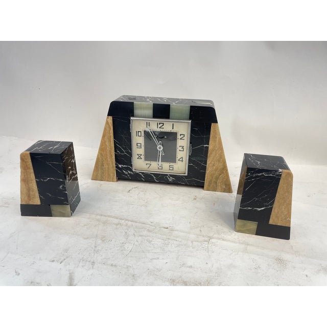 Art Deco Marble Clock, 1930s, Set of 3 For Sale - Image 3 of 14