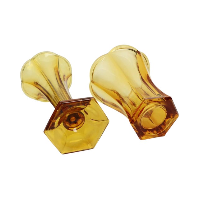 Art Deco Luxval Series Américain Vases in Amber Glass from Val Saint Lambert, 1935, Set of 2 For Sale - Image 4 of 18