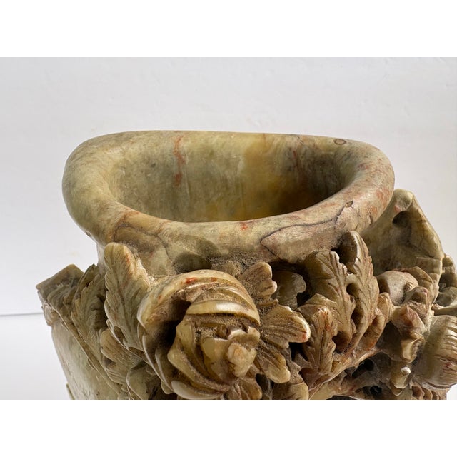 Mid 20th Century Chinese-Style Carved Soapstone Vase With Birds & Flowers For Sale - Image 10 of 12