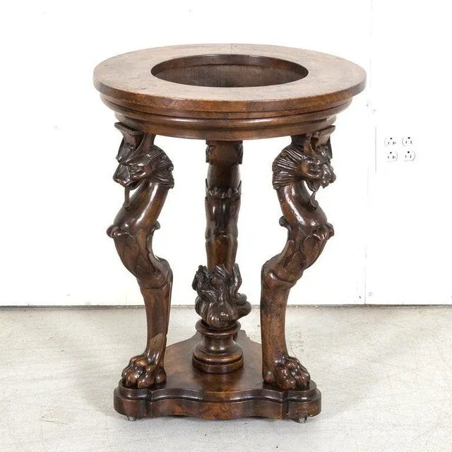 French Early 19th Century French Restauration Period Carved Walnut Brazier Tripod Table For Sale - Image 3 of 12