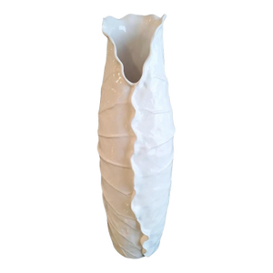 1980s Extra Tall Ceramic White Cabbage Dodie Thayer Style Leaf Flower Vase